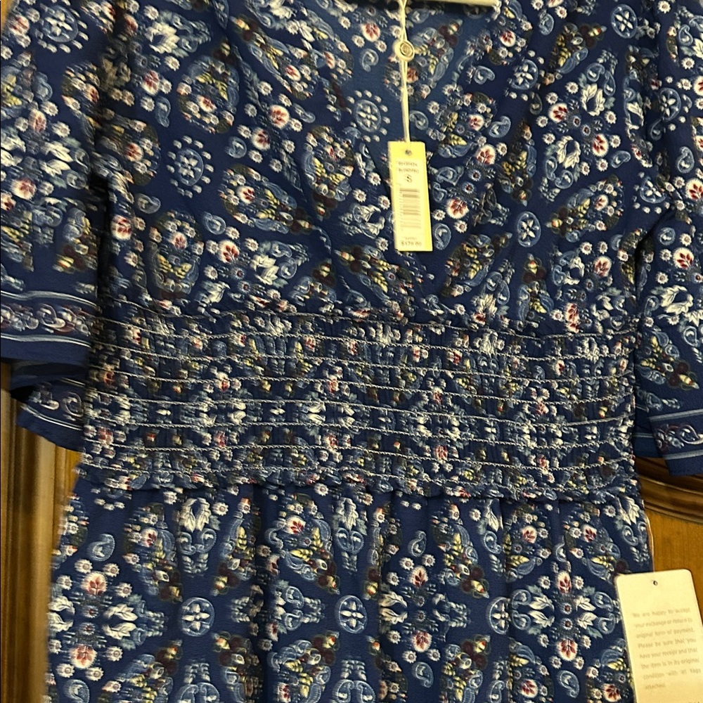 NEW Max Studio Blue White Flutter Sleeve Flirty Midi Dress Size Small - Picture 8 of 12